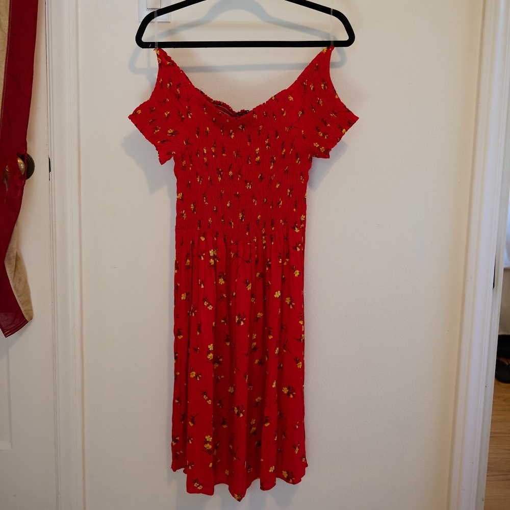 Red Off-the-Shoulder Floral Dress